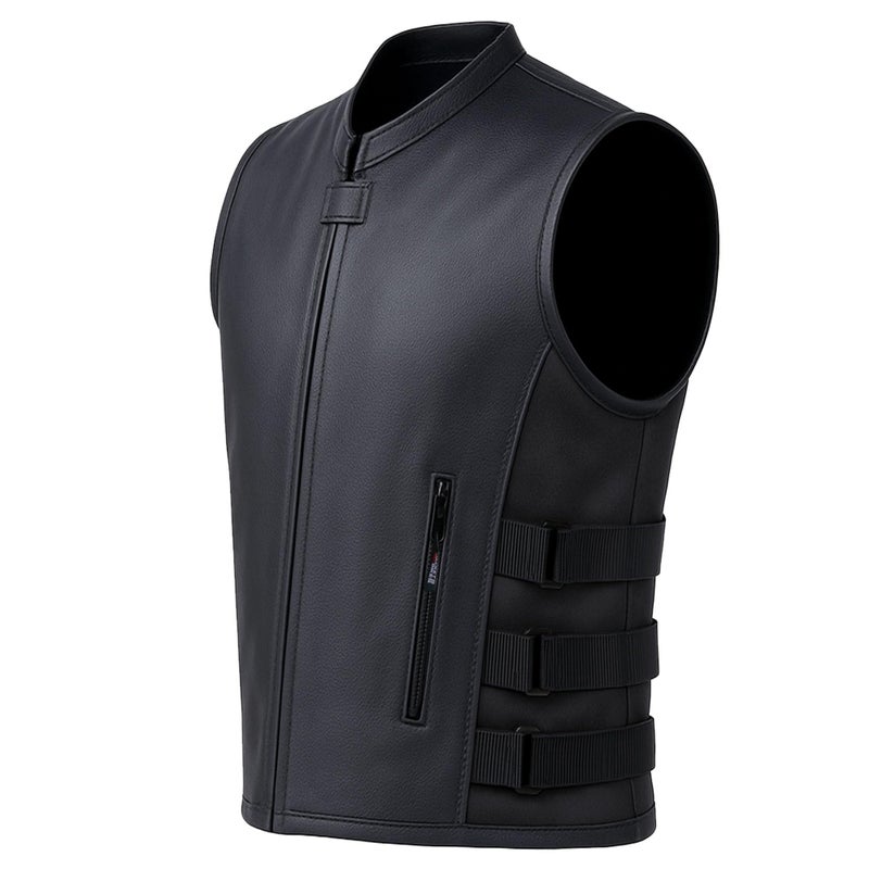 Jackets 4 Bikes New Men's Motorcycle Real Buffalo Leather Vest Adjustable Stylish w/CE Armor, Large Back Panel Biker Cruiser Touring Club Riding Vests for Men Black L - Image 1